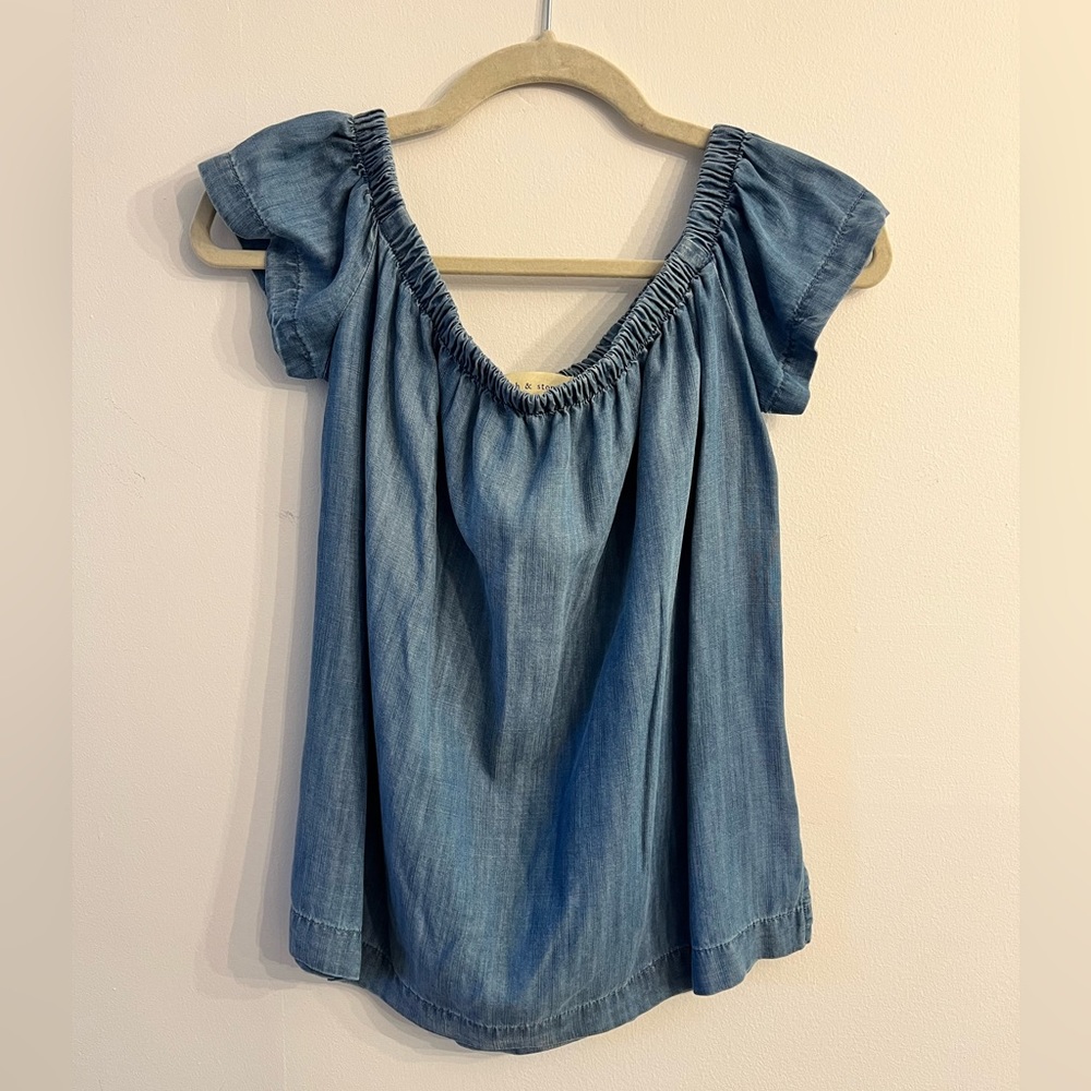 Denim off the shoulder blouse